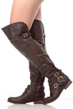 Dark Brown Faux Leather Over the Knee Riding Women's BootsSV