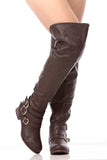 Dark Brown Faux Leather Over the Knee Riding Women's BootsSV