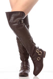 Dark Brown Faux Leather Over the Knee Riding Women's BootsSV