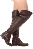 Dark Brown Faux Leather Over the Knee Riding Women's BootsSV