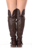 Dark Brown Faux Leather Over the Knee Riding Women's BootsSV