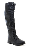 Knee High Lace Up Riding Faux Leather Thigh High Combat Boots