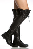  Over the Knee Lace Up Riding Faux Leather Thigh High Combat Boots 