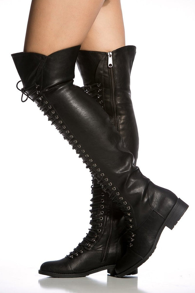 Combat High Lace up Women Black Boots 
