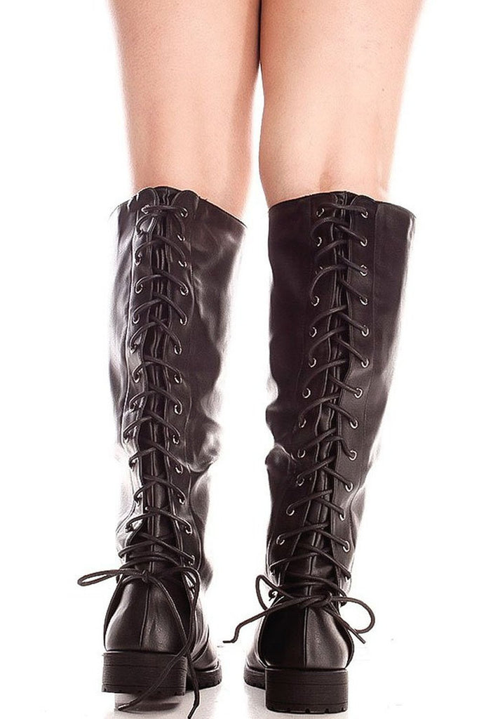 HOT Ladies Boots Black Knee High Boots Lace Up Back Back