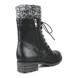  Cozy Sweater Cuffed Combat Lace Up Vegan Leather Boots