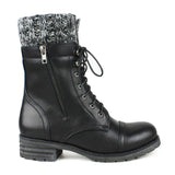  Cozy Sweater Cuffed Combat Lace Up Vegan Leather Boots