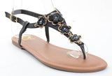  Victoria-3 Leatherette Flower Embellished Flip-flop Thong Flat Sandal Black