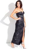 Metallic Animal Cut Out V-Neck Strapless Cocktail Maxi Dress U.S.A