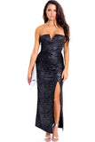 Metallic Animal Cut Out V-Neck Strapless Cocktail Maxi Dress U.S.A