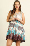 Plus Size Boho Floral Tie Dye Criss Cross Tunic Dress