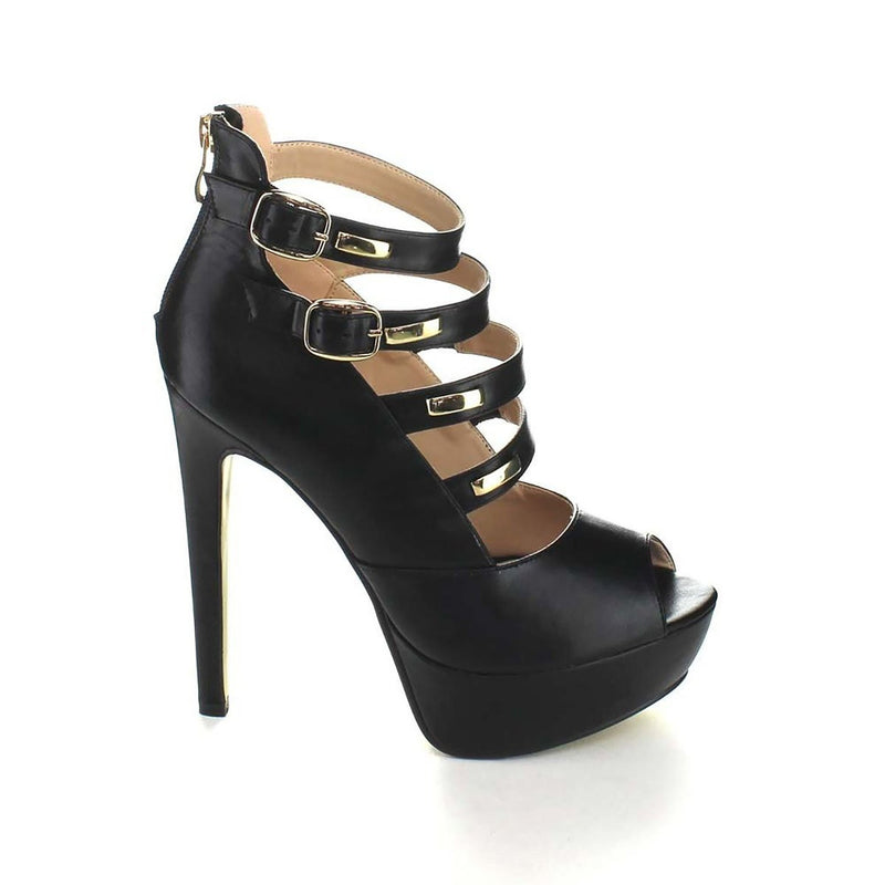  Queen Chateau Waris-4 Women's Peep Toe Stiletto High Heel Pumps Black