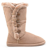 Furry Button Flat Vegan Suede Women's Warm Boots