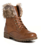 Combat Lace Up Faux Fur Ankle Cuff Lug Sole Booties