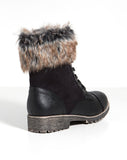 Combat Lace Up Faux Fur Ankle Cuff Lug Sole Booties