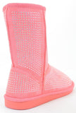 Girls Fur Rhinestone Faux Shearling Pink Round Toe Ankle Boot KIDS