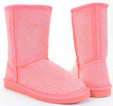 Girls Fur Rhinestone Faux Shearling Pink Round Toe Ankle Boot KIDS