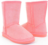 Girls Fur Rhinestone Faux Shearling Pink Round Toe Ankle Boot KIDS