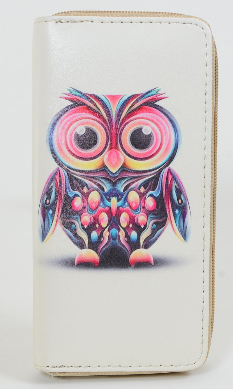 Owls Owls Owls! Colorful Cute Bi-Fold Vegan Leather Wallet