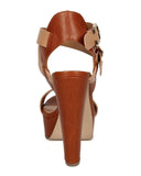  Two Tone Open Toe Cross Ankle Strap Chunky Heel Natural