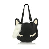 Cute Cat Face Vegan Leather Tote Faux Fur Cat Tail