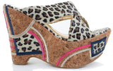 Patchwork Leopard Cross Band Platform Wedges Sandals