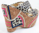 Patchwork Leopard Cross Band Platform Wedges Sandals