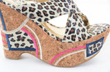 Patchwork Leopard Cross Band Platform Wedges Sandals