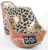 Patchwork Leopard Cross Band Platform Wedges Sandals