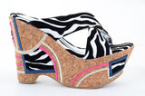 Patchwork Zebra Cross Band Platform Wedges Sandals