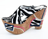 Patchwork Zebra Cross Band Platform Wedges Sandals