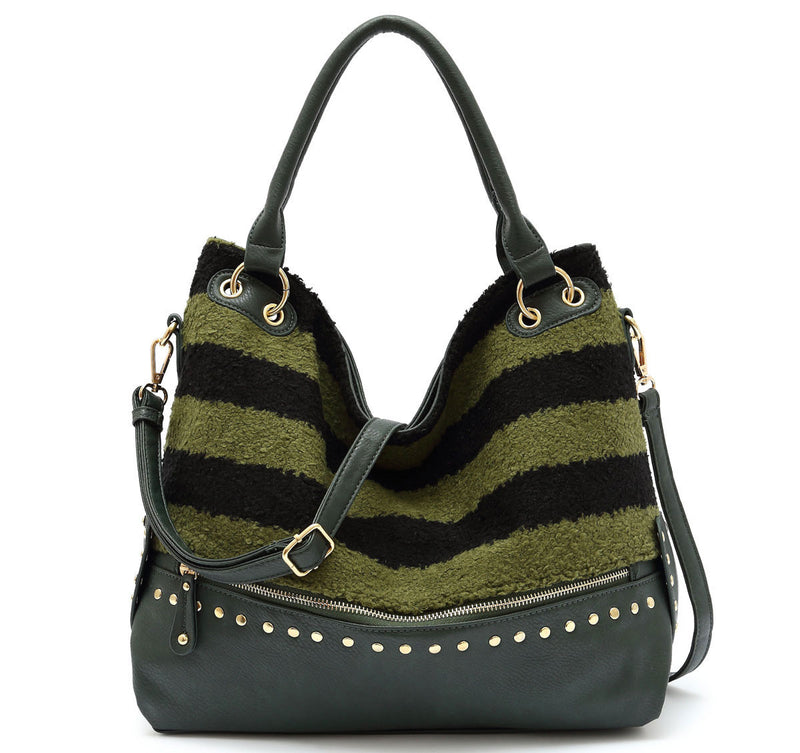 Olive Carpet Stripe Shoulder Hobo Crossbody Purse Handbag
