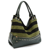 Olive Carpet Stripe Shoulder Hobo Crossbody Purse Handbag