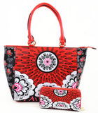 Funky Red Floral Boho Chic Oversized Faux Leather Handbag & Wallet Set