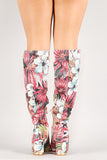  Perforated Leatherette Tropical Floral Knee High Go-Go Boot