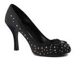 Round Toe Satin Rhinestone Studded Low Heel Pump