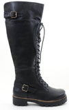  Buckled Combat Lace Up Lug Sole Knee High Vegan Leather Boots