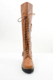  Buckled Combat Lace Up Lug Sole Knee High Vegan Leather Boots