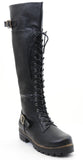  Buckled Combat Lace Up Lug Sole Knee High Vegan Leather Boots