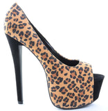 Leopard Peep Toe Platform Pump Heels Faux Suede