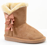  Bows Shearling Vegan Fur Suede Girls Black Boots KIDS