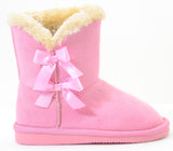  Bows Shearling Vegan Fur Suede Girls Black Boots KIDS