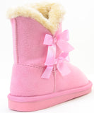  Bows Shearling Vegan Fur Suede Girls Black Boots KIDS