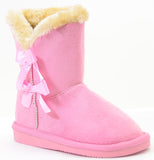  Bows Shearling Vegan Fur Suede Girls Black Boots KIDS