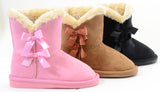  Bows Shearling Vegan Fur Suede Girls Black Boots KIDS