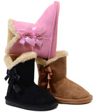  Bows Shearling Vegan Fur Suede Girls Black Boots KIDS