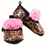 Glitter Leopard Pink Floral Rose Baby Infant Maryjane Flats