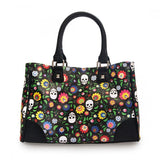 Floral & White Skull Print Tote & Wallet SET