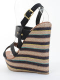 Criss-cross Striped Platform Sandal Wedge Heels Black