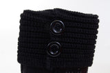 Sequin Crochet Slouchy Knit Sweater Button Flat Boot Black